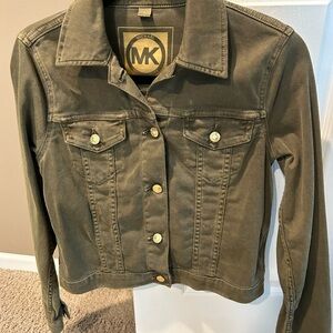 Michael Kors Olive Green Denim Jacket with Branded Patch